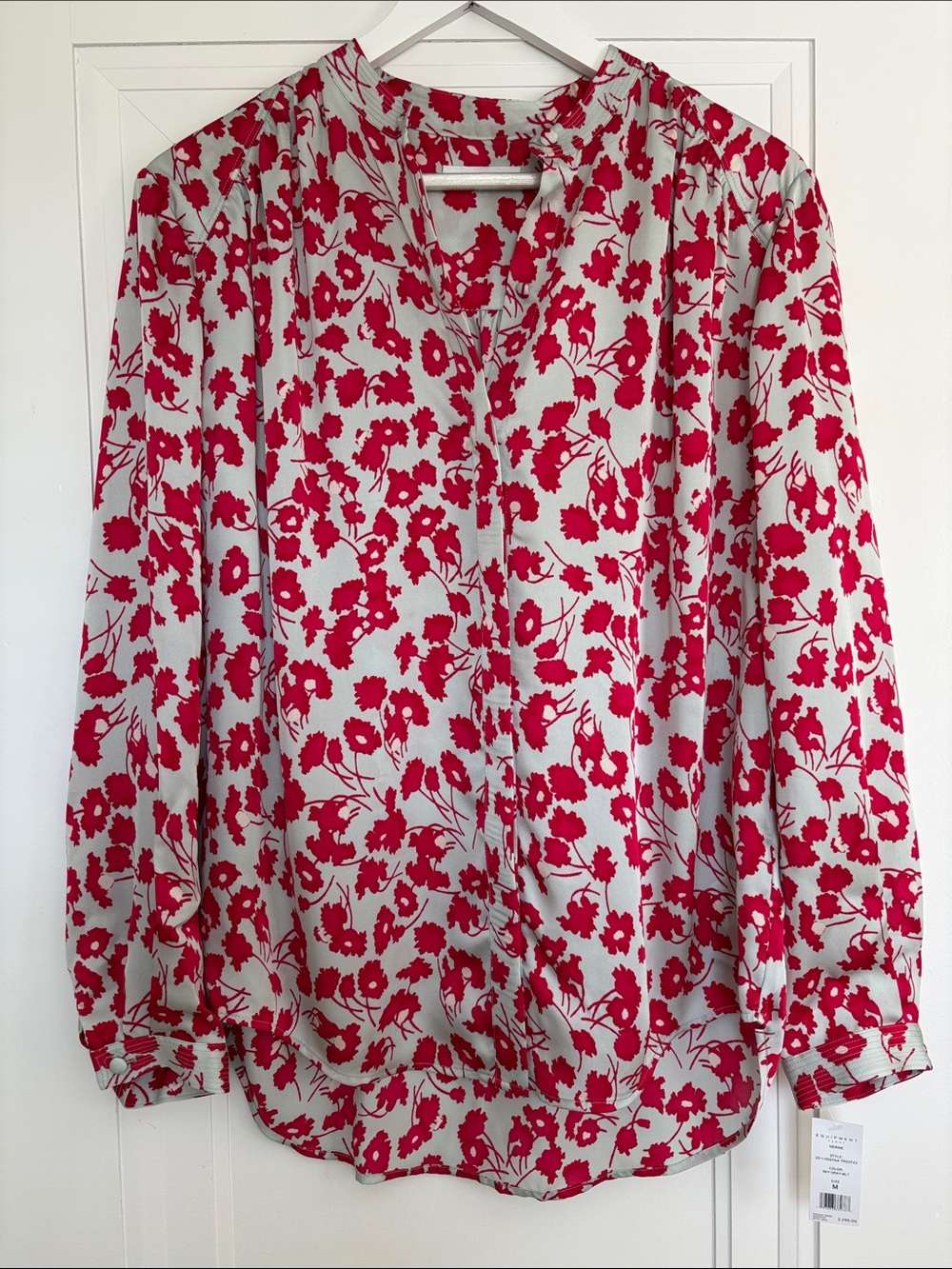 Equipment Red and Gray Floral Split-Neck Nerine Blouse